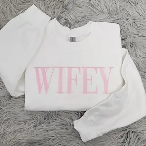 Embroidered Wifey Crewneck Sweatshirt, Bride Sweatshirt, Couples Sweatshirt