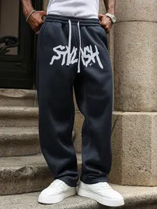 Men's Graffiti Letter Wide Leg Sweatpants, Loose Fit Bottoms, Full Print Design, Elastic Waist, Breathable, Comfortable Drawstring, Streetwear Essential