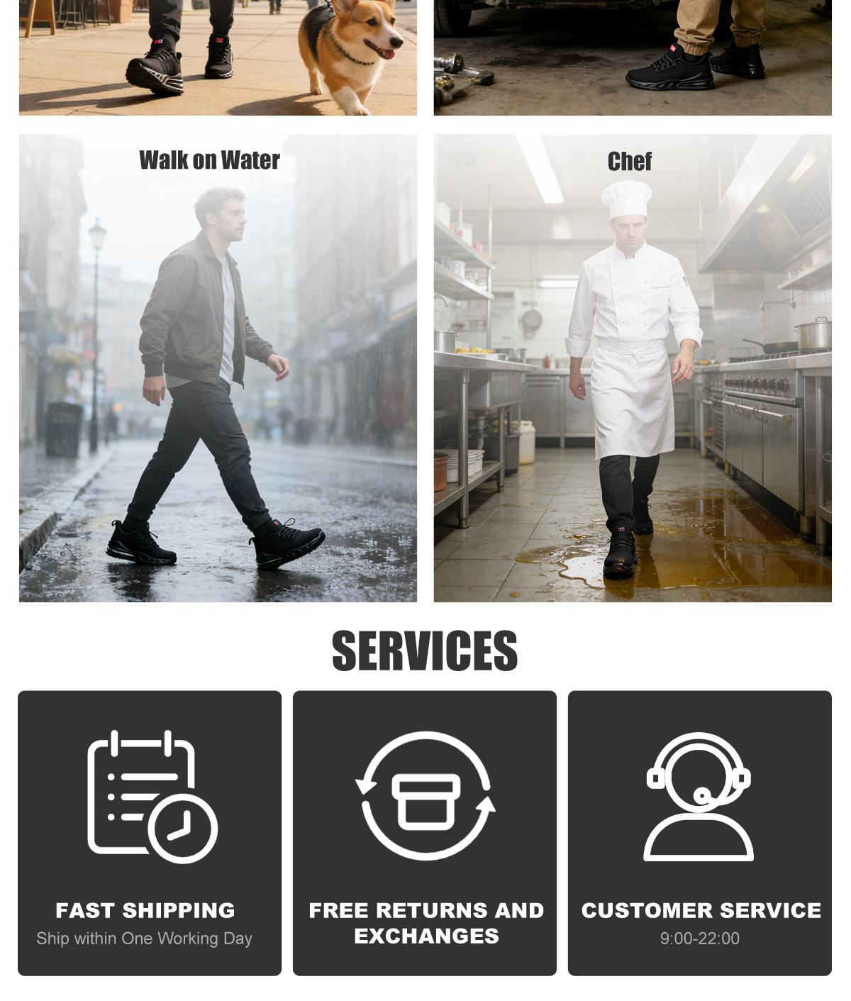 LARNMERN Waterproof Breathable Air Cushion Work Shoes for Men & Women Seamless Full Coverage Shoes, No Rubbing Comfort Lining Non-Slip Oil-Proof All-Season Perfect for Chefs Nurses Cleaners & Outdoor Activities