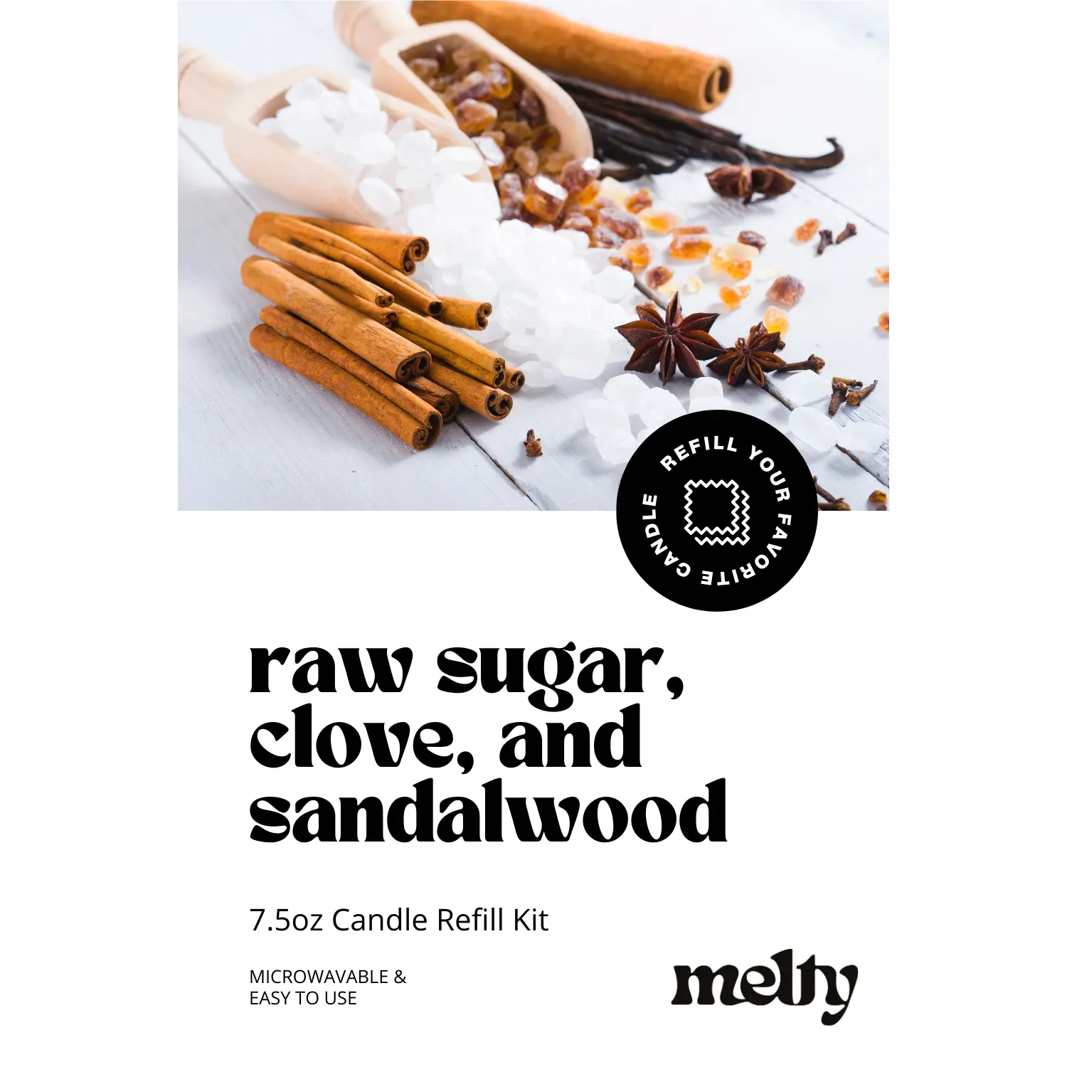 Candle Refill Kit - Raw Sugar, Clove, and Sandalwood  | Spicy Fragrance
