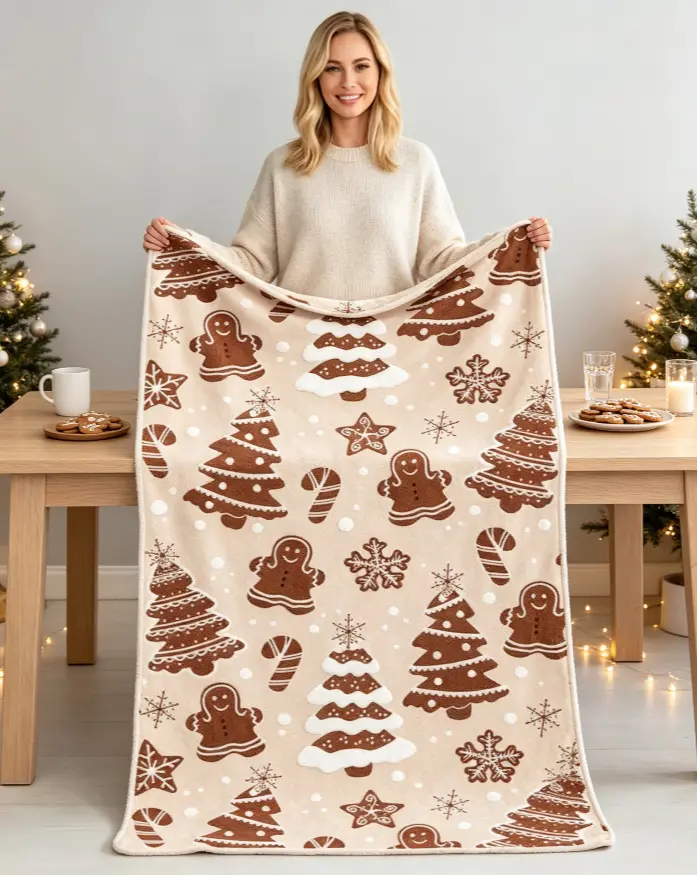 Gingerbread Man Christmas Blanket, Aesthetic Xmas Tree Candy Cane Flannel Throw, Cozy Holiday Home Decor Gift for Women Teens Her, Winter Festival Birthday Party Present, Super Soft Warm Fleece