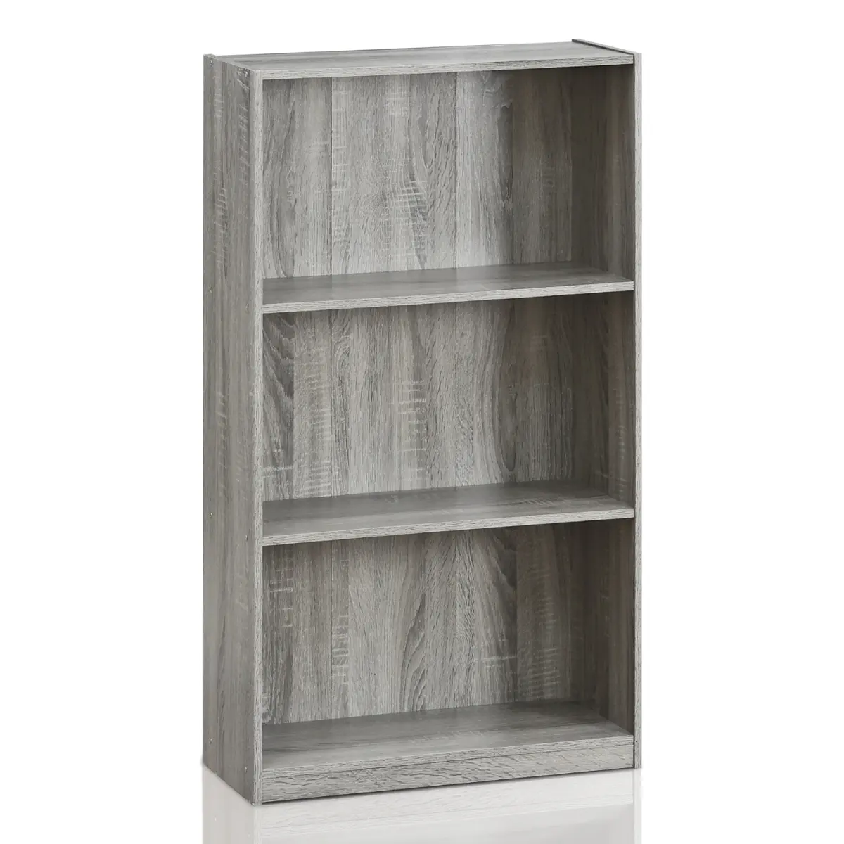 Furinno 3-Tier Recycled Wood Book Shelf - Basic Storage Solution, Clean Design, French Oak Grey, Commercial Office Furniture, Complies with Green Rules of Production