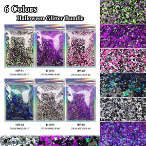 6 bags Halloween glitter bundle chunky mix glitter for resin arts epoxy tumblers DIY handmade projects Halloween decorations