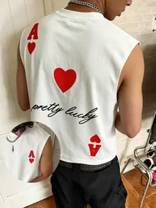 Vintage Heart Print Sleeveless Short Top, Men's Loose Fit Streetwear, Casual Daily Wear, Retro Style, Comfortable and Stylish, Casual Graphic Tee