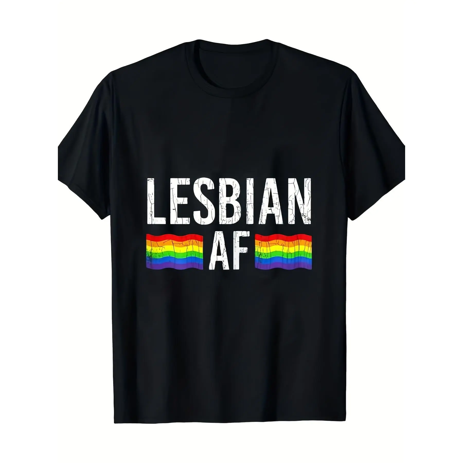Lesbian AF Rainbow Graphic T-Shirt for Women | 100% soft and breathable, casual crew neck, short-sleeve tee — ideal for daily wear, Pride events, and more — black [plus size] | breathable summer fabric | regular fit for casual wear | everyday comfort