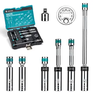Libraton 8PCS 3/8"Dr. Magnetic Spark Plug Socket Set, Include Gapper & Extension Bar, Swivel Head Thin Wall (5/8" 9/16" 14mm 16mm), 6&12 Point for Truck Motorcycle Auto Repair, w/4",6",10", CR-V outdoorfun Wrench Extend Rod Spanner Wrench