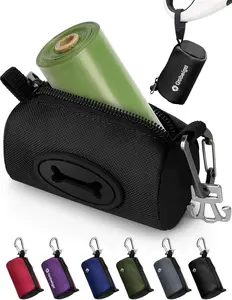 Poop Bag Holder for Leash, Large Opening for Easy Pull Out, Doggy Poo Bag Dispenser with   Bag Carrier Suitable for Any Retractable Leash with 15 Unscented Bags (Black)