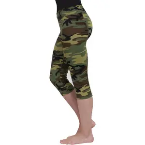 Womens Camo Stretch Yoga Pants Ladies Athletic Gym Run Workout Capris Army