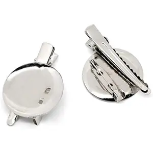 20 Pcs Silver Brooch Blank Round Tray with Alligator Clip and Pin for Making Corsage, Name Tags and Jewelry Making (30mm)