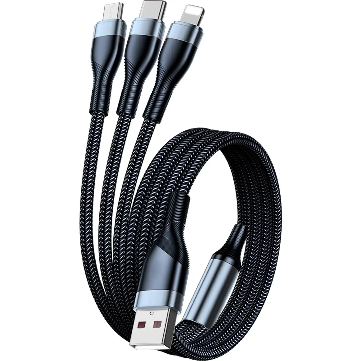 65w Fast Charging Cable, Triple USB Type C Port, Compatible with Phone/tablet/game Console/fan, Smart Splitter, 1.2m Nylon Material