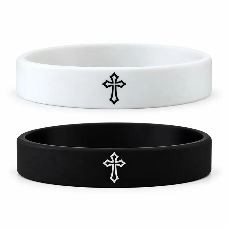 Pulex 2pcs Minimalist Cross Wristbands for Men Women & Teens Unisex Adult Bands 190mm 12mm Lightweight Durable Flexible Material One Size Fits All