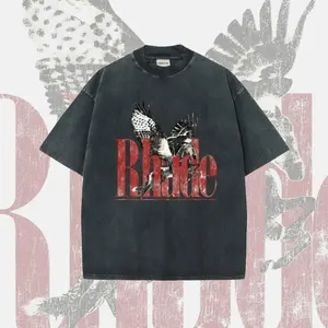 RHUDE Retro Eagle Graphic Streetwear Tee – Ravede Washed Oversized Top