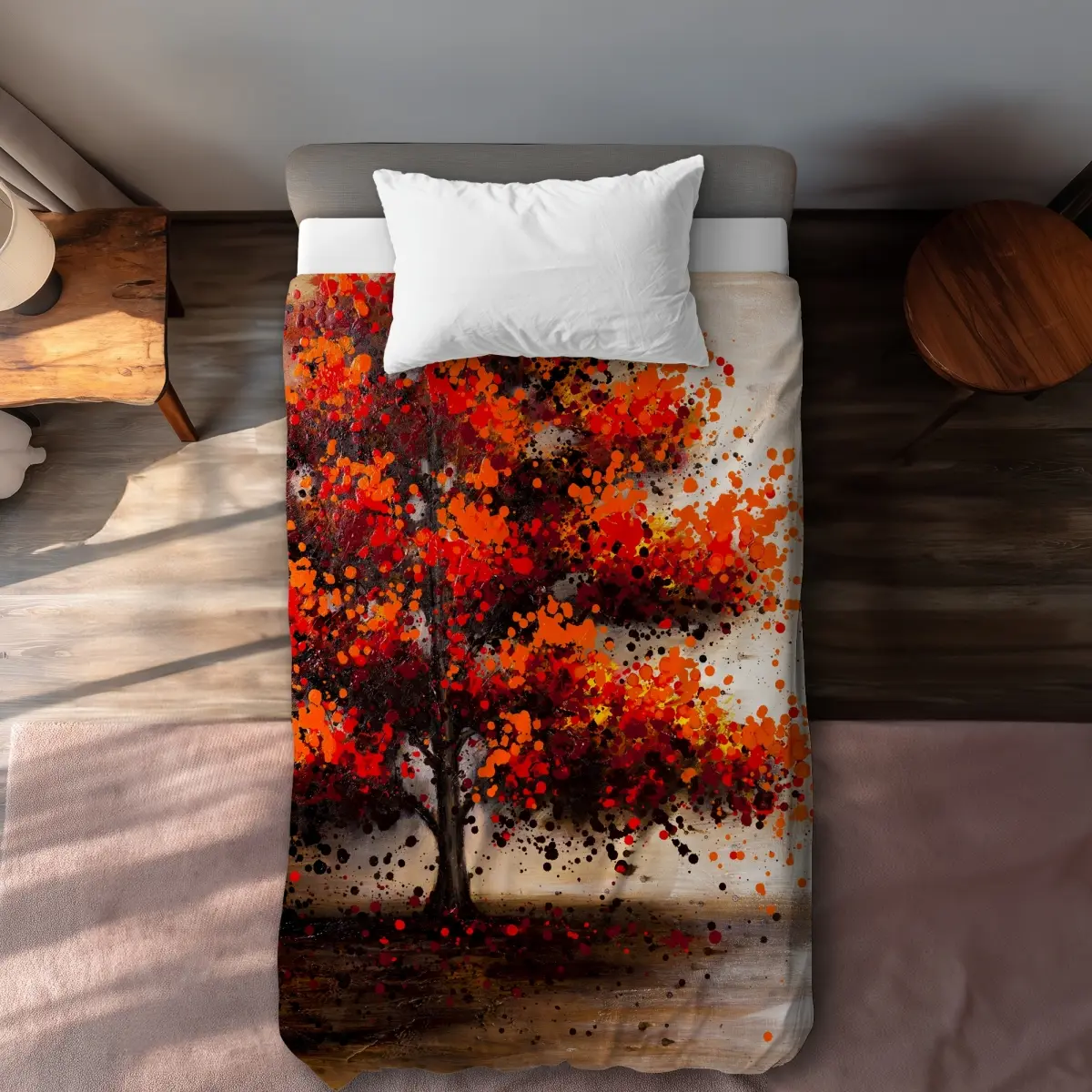 Begin Home Decor C1DCTXLWWX9NJH Tree with Dotted Leaves Twin Size Extra Long Duvet Cover - Stylish Bedroom Decor