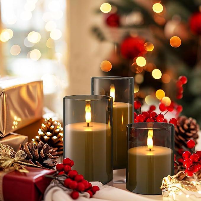 Flameless Candles with Remote and Timer, Operated Flickering LED Pillar Candles for Romantic Ambiance and Home Decoration,3Pack (D:3.2" x H:4" 5" 6").... diptyque candle warmer lamp candles wax melts