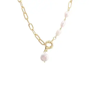 Baroque pearl pendant splicing necklace women's collarbone chain accessories