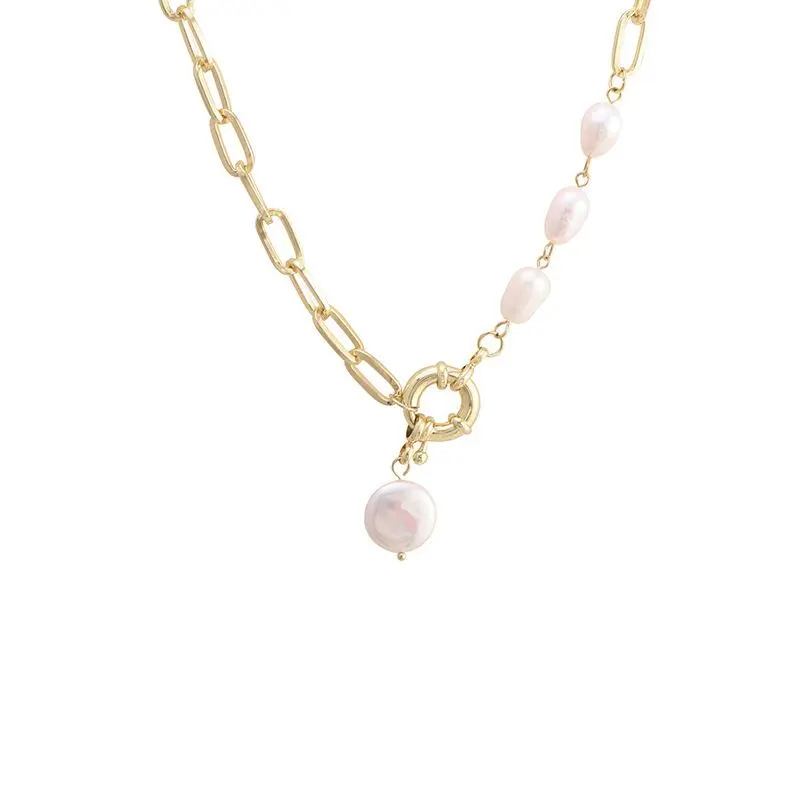 Elegant Necklace for Women, Baroque Pearl Spliced Chain with Collarbone Pendant for Fashion and Costume Wear, Female