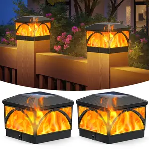 8 Pack Bigger Solar Post Cap Lights Outdoor - Flickering Flame & Warm Light Mode 4x4 Fence Post Solar Lights Outdoor Waterproof for Fence, Garden, Yard, Deck, Patio Decor, 4X4 Vinyl/Wooden Posts,Gifts