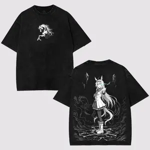 Oguri Cap V3 - Uma Musume: Clnderella Gray Graphic Tee featuring Double-Sided Print Wash T-shirt Menswear Casual men Soft graphic tee Cotton Fabric Top Streetwear graphic tee merch unisex