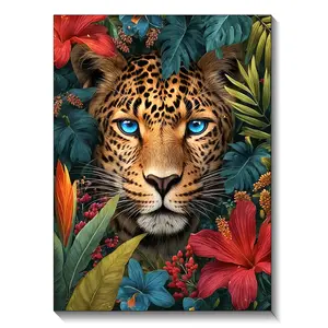 Blue-Eyed Leopard Diamond Painting Tropica Jungle Art Full Round Drill Mosaic DIY Home Decor 30×40cm HD Canvas Rhinestone Beads Kit