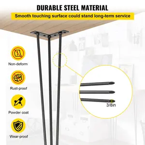 VEVOR Hairpin Table Legs 16" Black Set of 4 Desk Legs 880lbs Load Capacity (Each 220lbs) Hairpin Desk Legs 3 Rods for Bench Desk Dining End Table Chairs Carbon Steel DIY Heavy Duty Furniture Legs