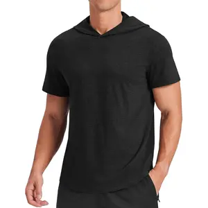 Men's Short Sleeve Hoodie Gym Shirts - Lightweight Quick-Dry Athletic Pullover Hooded Tee for Workout Fitness