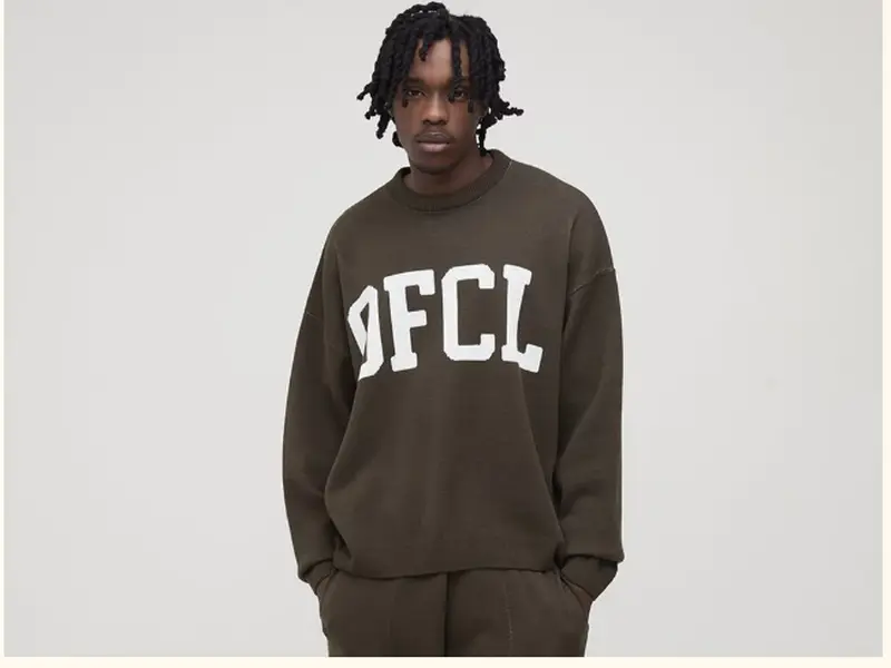 DFCL Brand Physical Education Crew Neck Sweatshirt in Olive Green with 'DFCL' Text Design for Men's Athletic Wear
