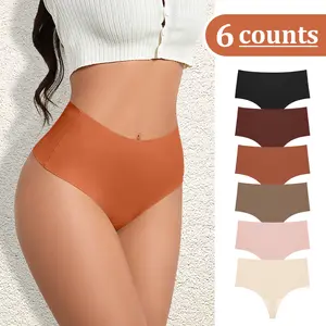 6 Pack Women's High-Waist Seamless  underwear No Show Soft Breathable Underwear Comfy Minimalist comfy Womenswear underwear women thong panties