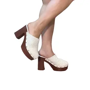 TAKEN Beige Natural Raffia Platform Clog