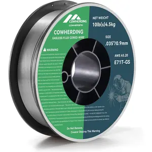 Gasless Flux Core MIG Wire 0.035" Diameter E71T-GS 10-Pound Mild Carbon Steel Low Splatter Welding Wire With Strong ABS Plastic Spool Welds Cleaner