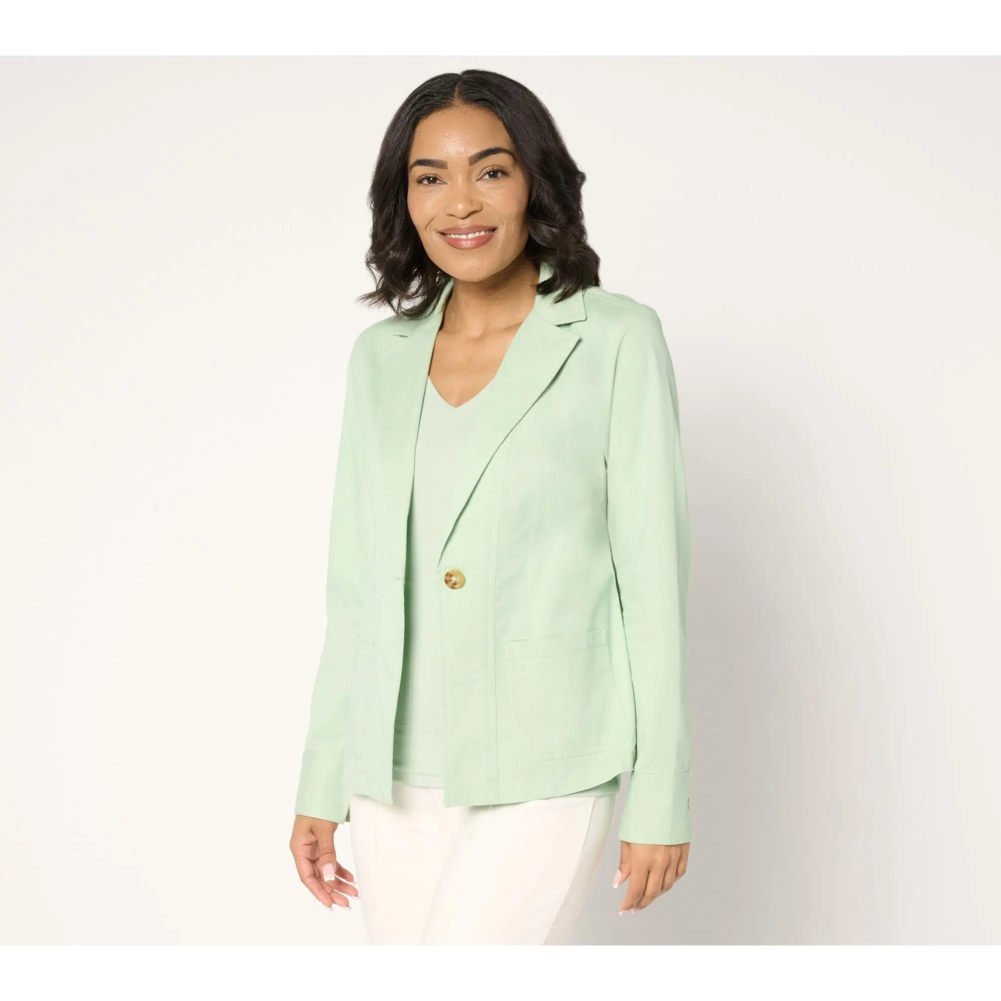 Joan Rivers Petite Signature Twill Cinched Back Blazer Joan Rivers Petite Signature Twill Cinched Back Blazer