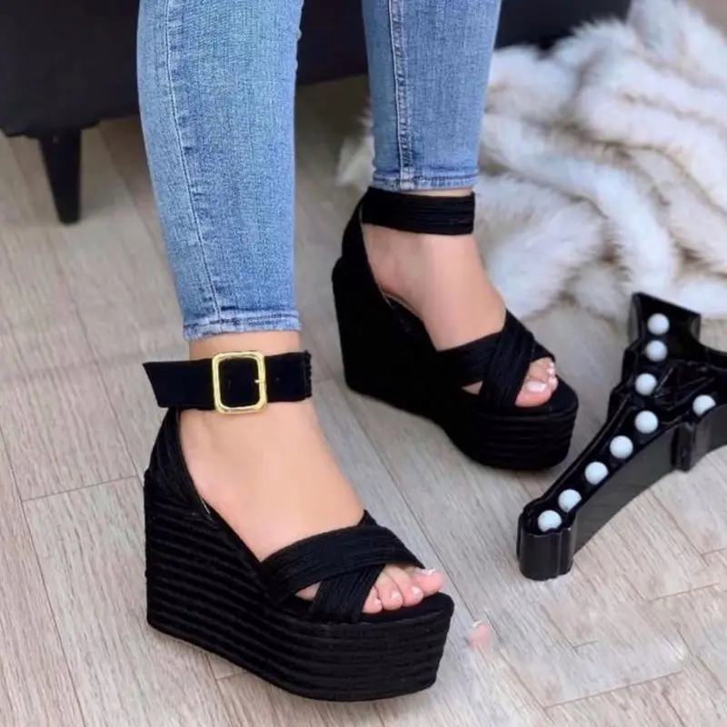 LOLA / Women's Colombian Jute Platform Wedge Sandals, 12cm Heel Walking Shoes