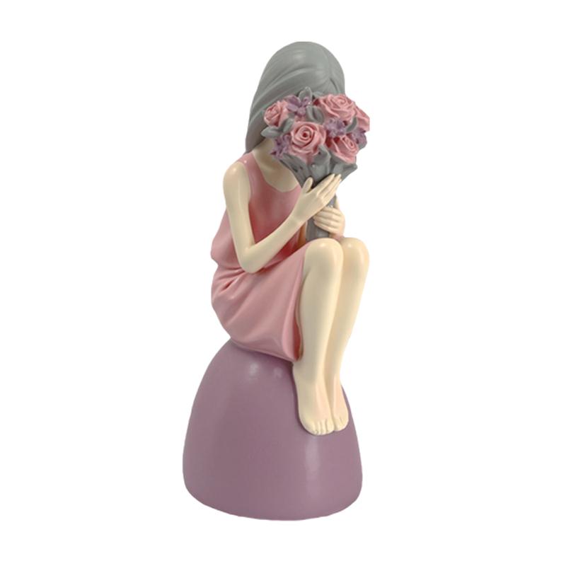 Charming Pink Girl Statue Set - Cute Resin Home Decor, Tabletop Ornament, and Sweet Gift, perfect for placing on a desk or shelf, and an ideal birthday gift for best friends and loved ones.