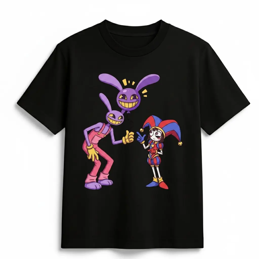 The Amazing Digital Circus Jax & Pomni Tee | Cartoon Graphic T-Shirt | Retro Animation Streetwear Shirt | Unisex Cotton Tee | Digital Circus Fan Gift