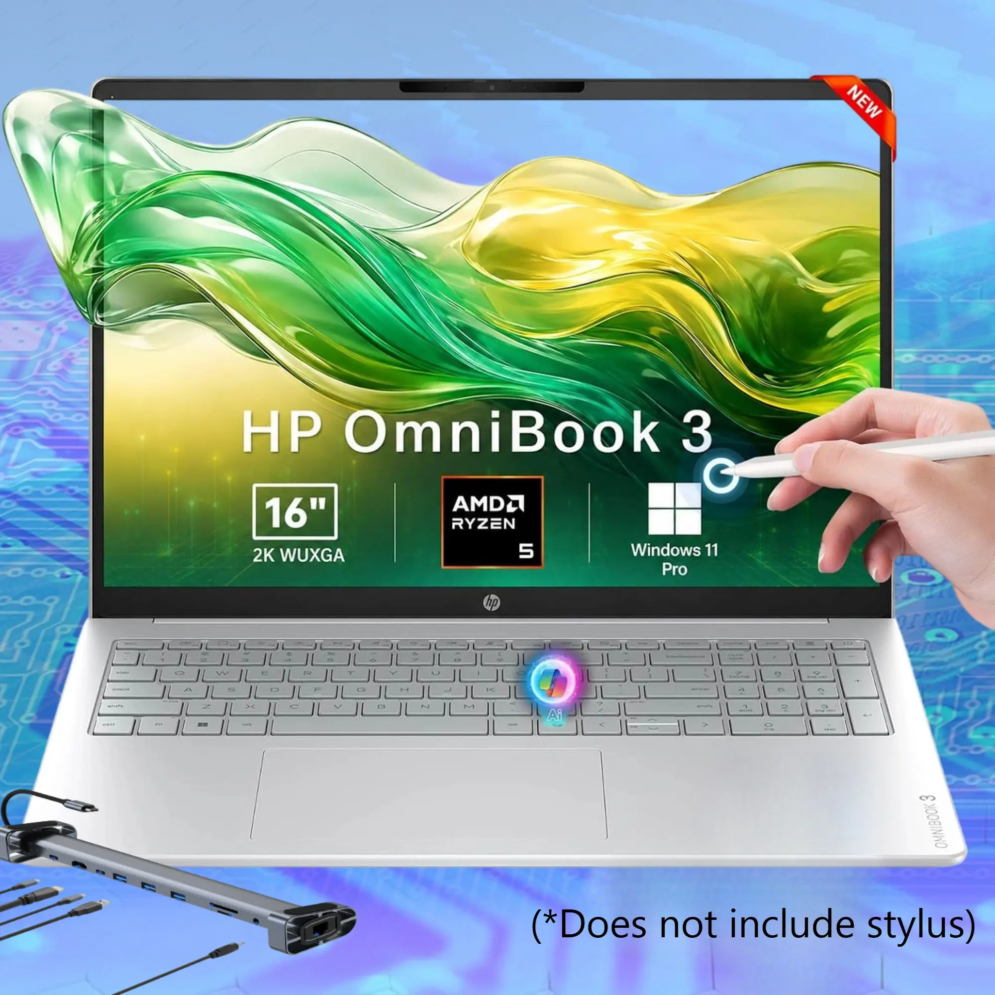 HP OmniBook 16 Inch 2K IPS Touchscreen Laptop 2026 Edition, Copilot AI Powered, AMD Ryzen 5, Up To 8GB RAM, 512GB SSD, Radeon 610M Graphics, FHD Webcam, Windows 11 Pro, Business & Student Notebook,Bundle Accessory included