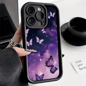 Dreamy Purple Starry Sky Butterfly Pattern Mobile Phone Case,phone Case Suitable for Iphone 11/12/13/14/15/16/17 Pro Promax Plus Air and Samsung S22/S23/S24/S25 Plus Ultra Fe,TPU Anti-Fall Protection Soft Case