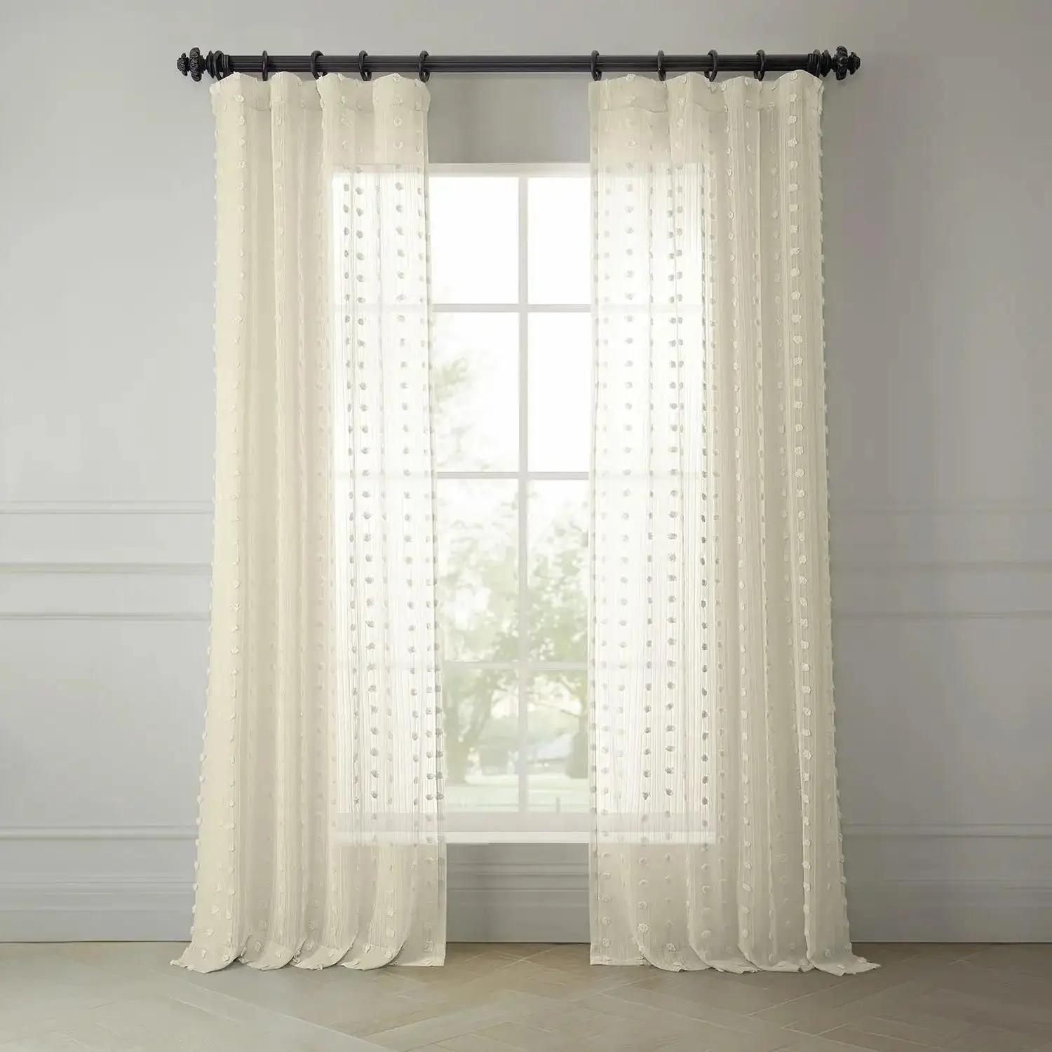 Strasbourg Dot Geometric Pattern Faux Linen Sheer Curtain - Durable Indoor French Country Room Decor Curtain, Light Control Dry Clean Only Home Textile (Half Price)