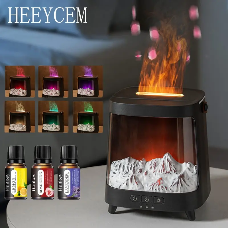 Aurora Flame Humidifier, Essential Oil Aromatherapy Diffuser, Remote Control, Colorful LED Lights Simulating Aurora, Switchable Atomization Mode, Aurora Humidifier, Suitable for Large Rooms, Bedrooms, Party Decorations and Winter Birthday Gifts