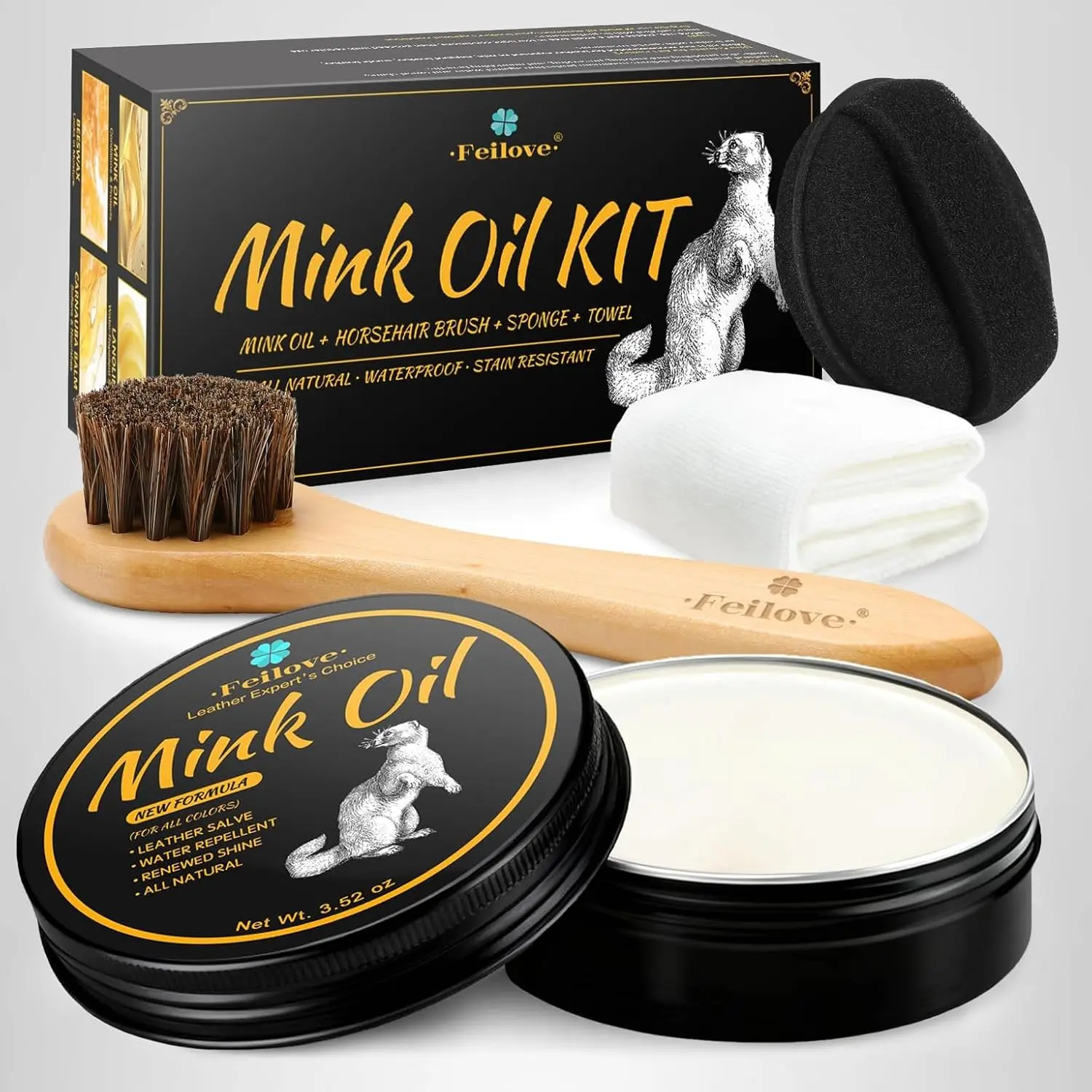 4-in-1 Mink Oil Leather Conditioner and Cleaner 3.52 oz - Premium Waterproof Formula for Boots and Shoes