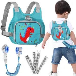 Toddler Dinosaur Safety Harness Leash & Anti-Lost Wrist Link for Kids Outdoor Blue