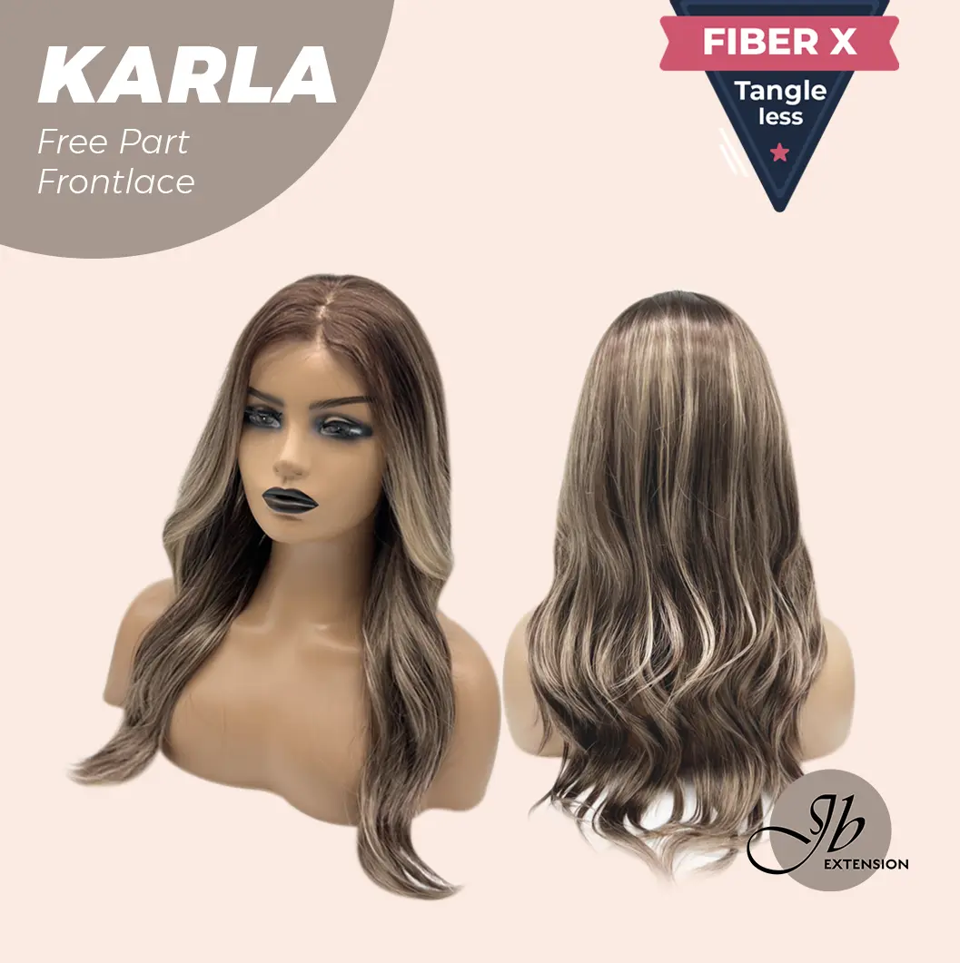JBEXTENSION 22 Inches Brown Highlight Wave Fiber X, Tangle Less Pre-Cut Free Part Frontlace Glueless Wig KARLA【FIBER X】