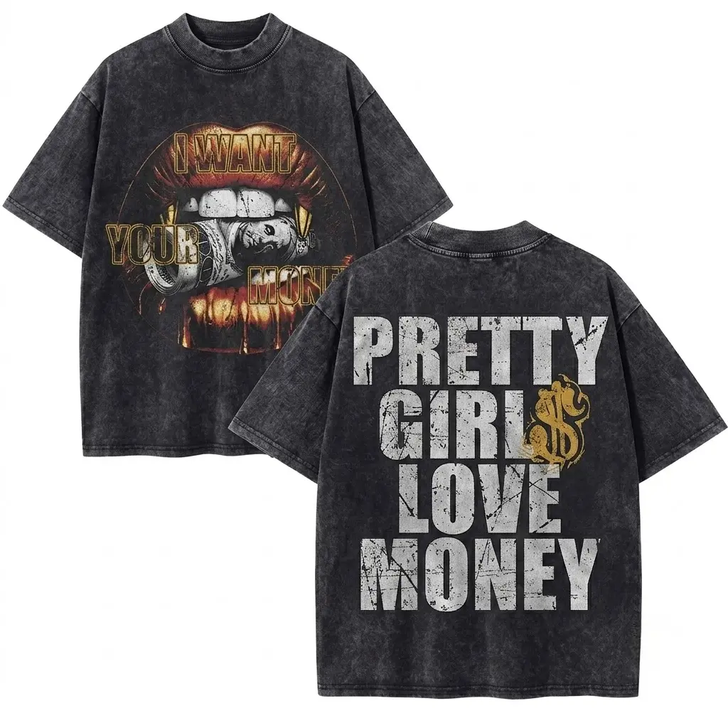 "I Want Your Money"-Men's and Women's Short Sleeve T-Shirt with Big Mouth Letter Print, Casual Comfortable Loose Fit, Stylish Streetwear Summer Fashion Top Crewneck Clothes   , Boyfriend shirt, Edgy clothing Y2K retro, Harajuku style graphic tees