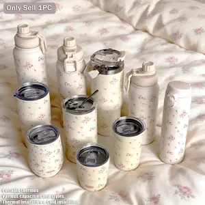 High-End Rose Garden Series Insulated Water Bottle, Portable Leak-Proof Stainless Steel Cup, Flasks, Drinkware, Ideal for Office, Home, Gym, Gifts