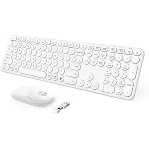 Wireless Keyboard and Mouse, USB &amp; Type C Keyboard Mouse Combo, Full Size White Wireless Keyboard Compatible for Win 7/8/10, MacBook Pro/Air, Laptop, PC - White