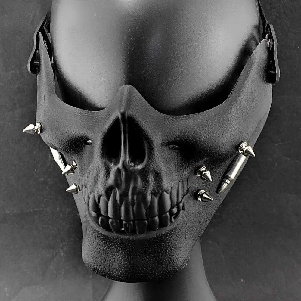 Spike Skull Face Mask Cosplay Custome Performance Rock Mask Black