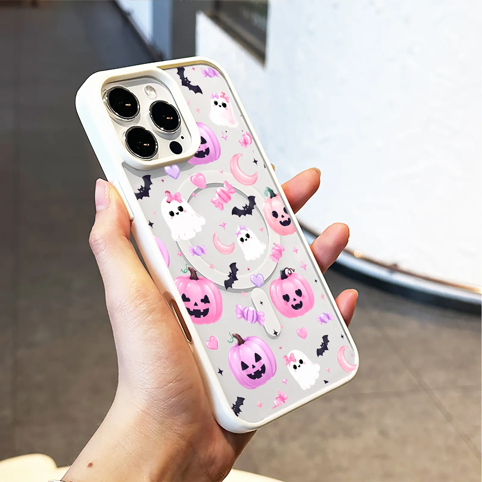 Pink Ghost Pumpkin Magnetic Phone Case by Mood In Case