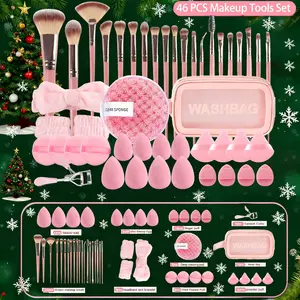 46 or 20 Pcs Makeup Tool Set - Soft Bristles for Perfect Blending, All-in-One Holiday Makeup Starter Kit, Classic Makeup Set, Makeup  Cosmetic flawless complexion Kit with Brush Set nd  protip Pink