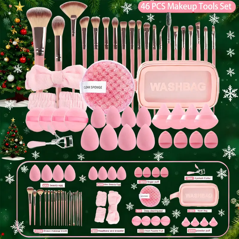 46 or 20 Pcs Makeup Tool Set - Soft Bristles for Perfect Blending, All-in-One Holiday Makeup Starter Kit, Classic Makeup Set, Makeup  Cosmetic flawless complexion Kit with Brush Set nd  protip Pink