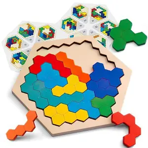 Wooden Hexagon Puzzle Toy, Stem Educational Early Learning, Brain Logic Training, Safe Eco-Friendly Gift for Boys & Girls Ages 3-6, Montessori Puzzles Gift, Colorful Blocks Puzzle, Shape Recognition Puzzles, Wooden Handmade Puzzle, Wooden Puzzles