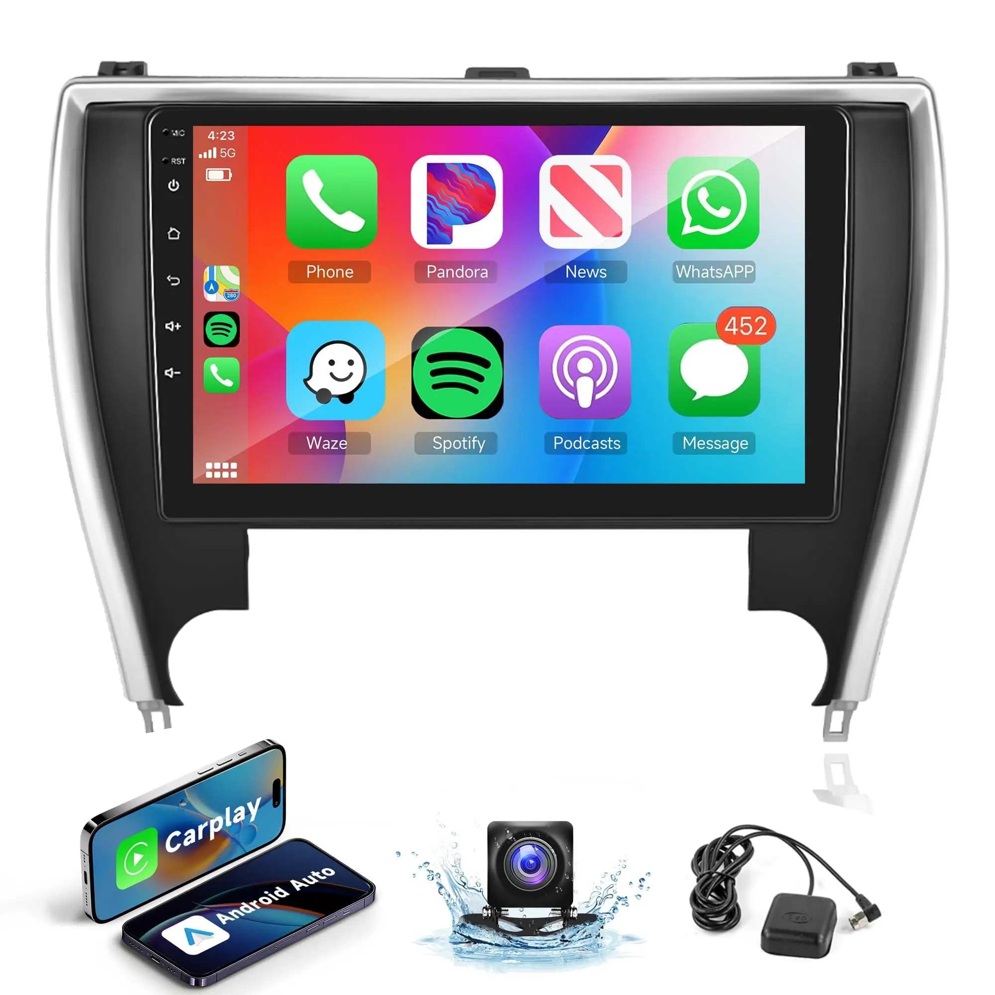 10-Inch High Definition Touchscreen Android 13.0 Dashboard Car Radio for Toyota Camry 2015-2017, Plug-and-Play Stereo with Wireless CarPlay, Mirror Link, Android Auto, FM Radio, Front Backup Camera, 2GB/4GB RAM