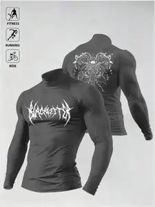Men's High Elastic Performance Top, Gym Workout Shirt, Gothic Print, Moisture-Wicking Fabric, Ideal for Powerlifting, Daily Sports, Casual Wear